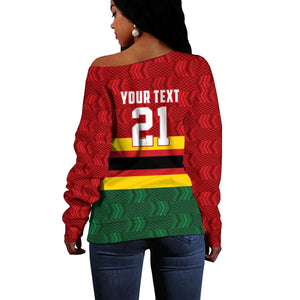 Custom Africa Cricket Zimbabwe Off Shoulder Sweater Zimbabwean Pattern Flag Motif - African Pride