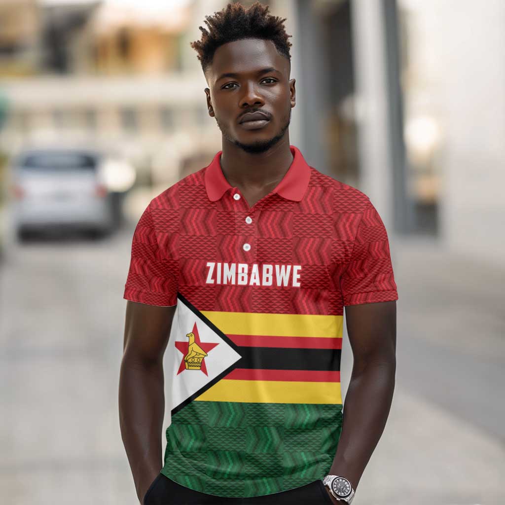 Custom Africa Cricket Zimbabwe Polo Shirt Zimbabwean Pattern Flag Motif - African Pride
