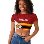 Custom Africa Cricket Zimbabwe Raglan Cropped T shirt Zimbabwean Pattern Flag Motif - African Pride