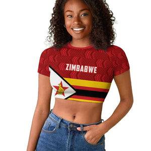 Custom Africa Cricket Zimbabwe Raglan Cropped T shirt Zimbabwean Pattern Flag Motif - African Pride
