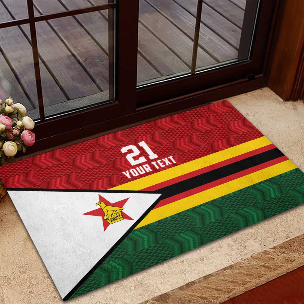 Custom Africa Cricket Zimbabwe Rubber Doormat Zimbabwean Pattern Flag Motif - African Pride