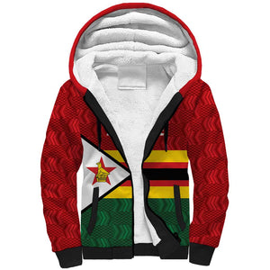 Custom Africa Cricket Zimbabwe Sherpa Hoodie Zimbabwean Pattern Flag Motif - African Pride