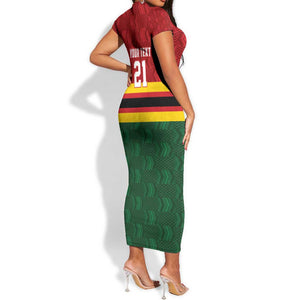 Custom Africa Cricket Zimbabwe Short Sleeve Bodycon Dress Zimbabwean Pattern Flag Motif - African Pride