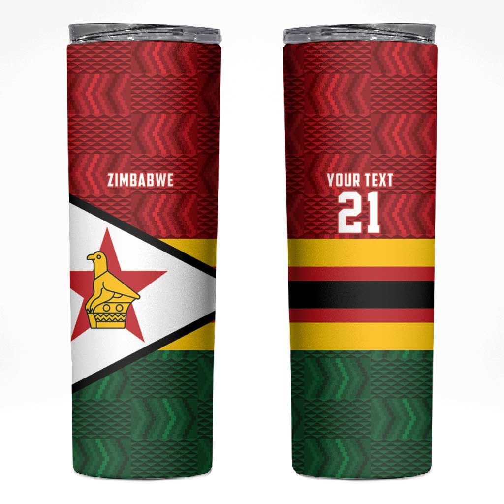 Custom Africa Cricket Zimbabwe Skinny Tumbler Zimbabwean Pattern Flag Motif - African Pride