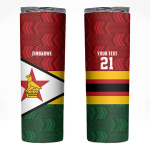 Custom Africa Cricket Zimbabwe Skinny Tumbler Zimbabwean Pattern Flag Motif - African Pride