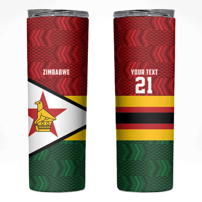 Custom Africa Cricket Zimbabwe Skinny Tumbler Zimbabwean Pattern Flag Motif - African Pride