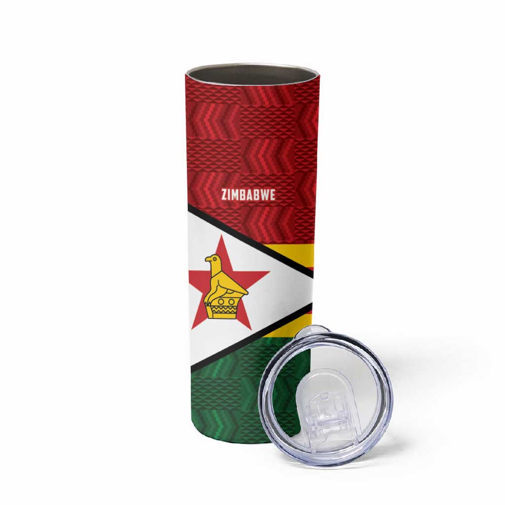 Custom Africa Cricket Zimbabwe Skinny Tumbler Zimbabwean Pattern Flag Motif - African Pride
