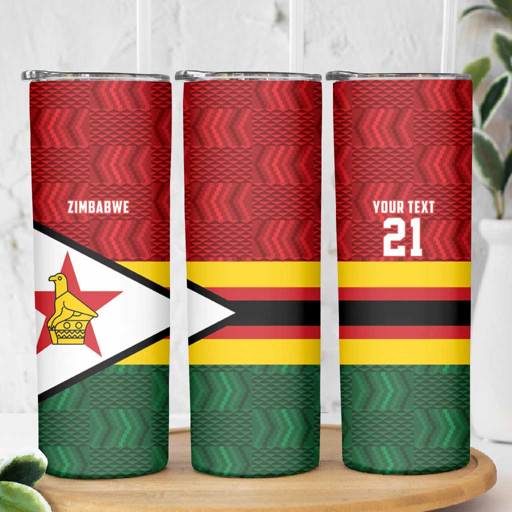 Custom Africa Cricket Zimbabwe Skinny Tumbler Zimbabwean Pattern Flag Motif - African Pride