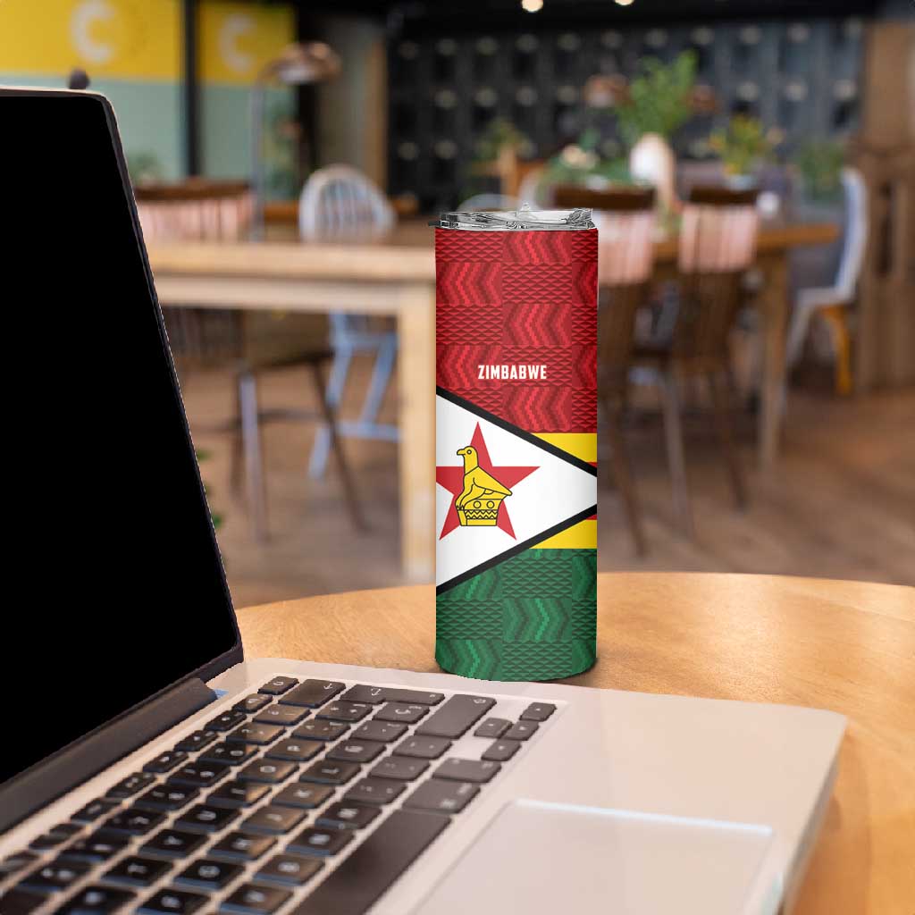 Custom Africa Cricket Zimbabwe Skinny Tumbler Zimbabwean Pattern Flag Motif - African Pride