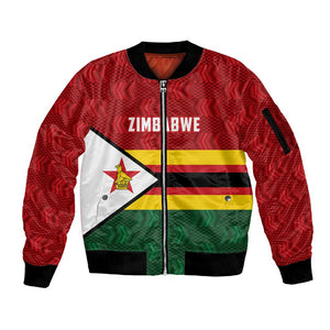 Custom Africa Cricket Zimbabwe Sleeve Zip Bomber Jacket Zimbabwean Pattern Flag Motif - African Pride