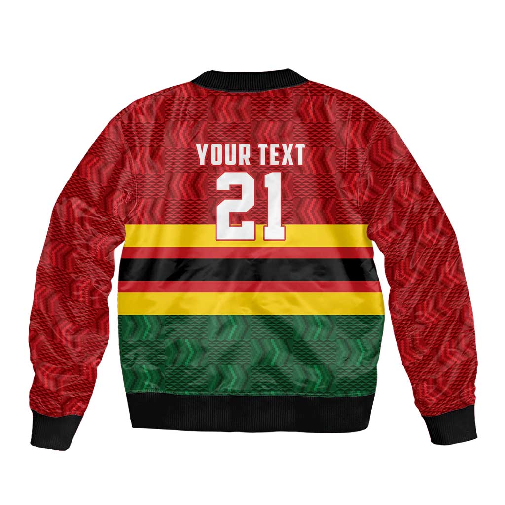 Custom Africa Cricket Zimbabwe Sleeve Zip Bomber Jacket Zimbabwean Pattern Flag Motif - African Pride