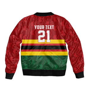 Custom Africa Cricket Zimbabwe Sleeve Zip Bomber Jacket Zimbabwean Pattern Flag Motif - African Pride