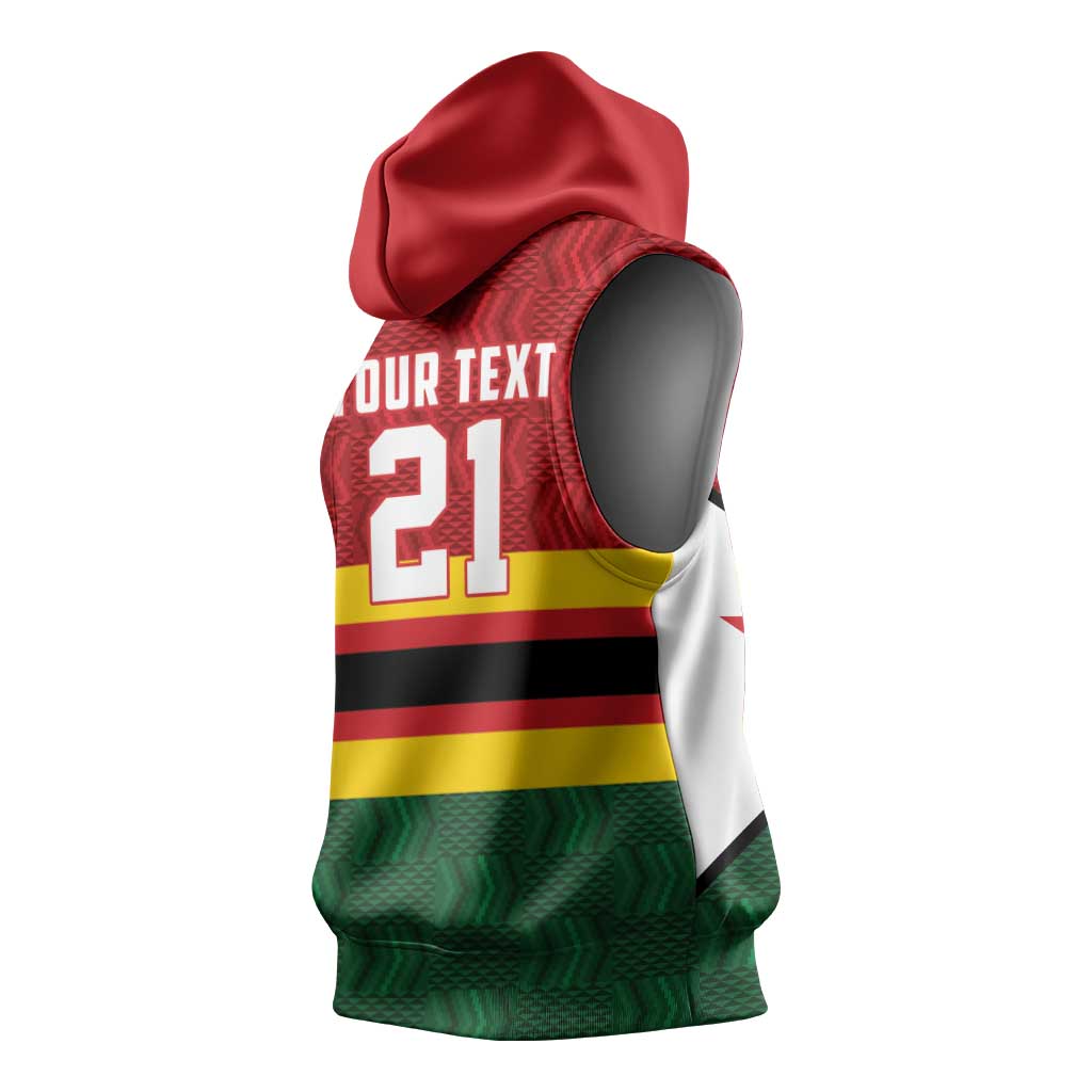 Custom Africa Cricket Zimbabwe Sleeveless Hoodie Zimbabwean Pattern Flag Motif - African Pride