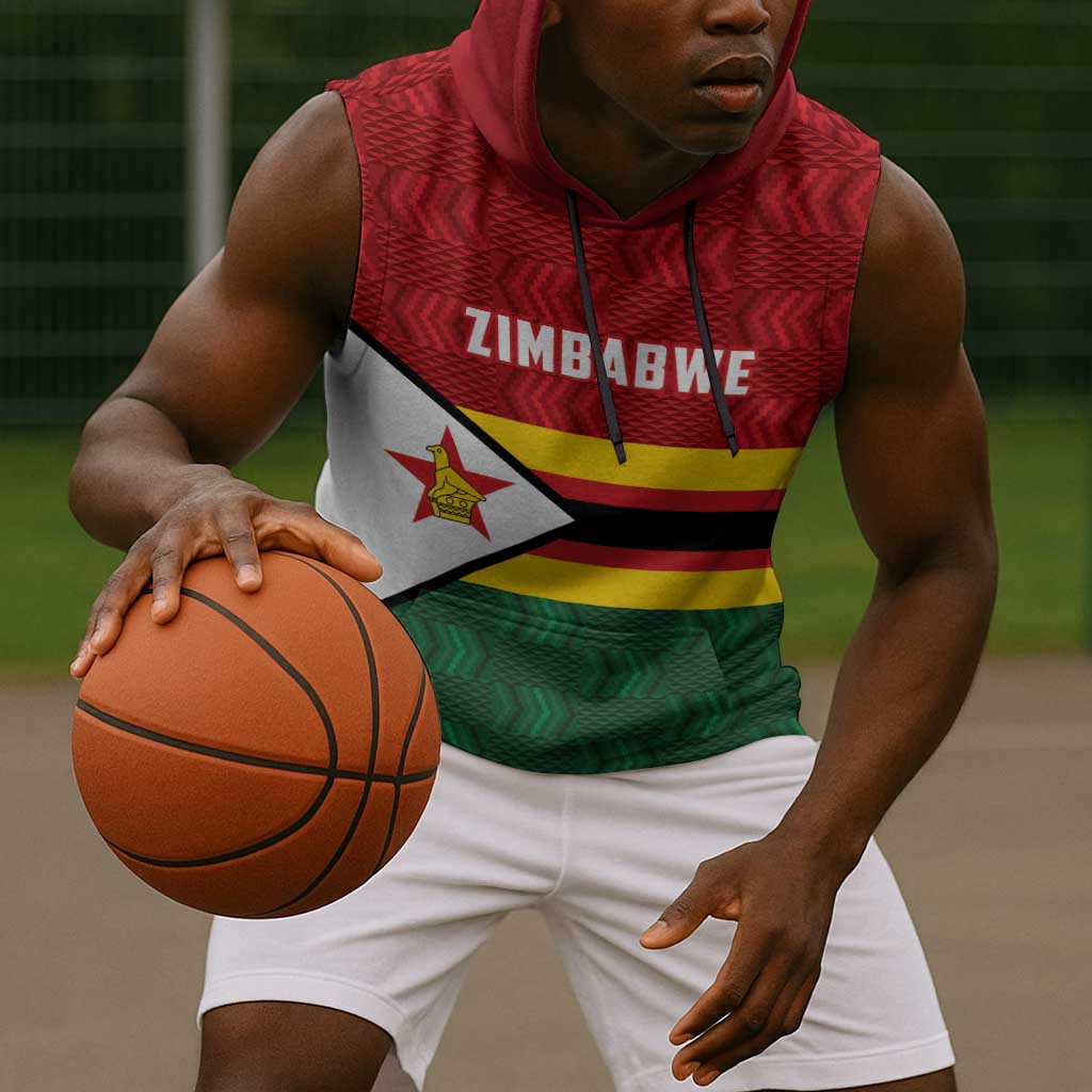 Custom Africa Cricket Zimbabwe Sleeveless Hoodie Zimbabwean Pattern Flag Motif - African Pride