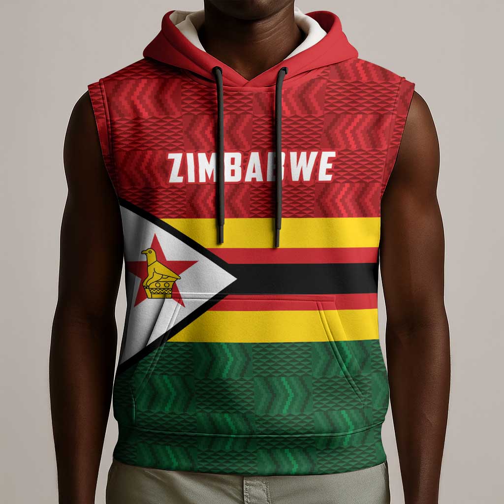 Custom Africa Cricket Zimbabwe Sleeveless Hoodie Zimbabwean Pattern Flag Motif - African Pride
