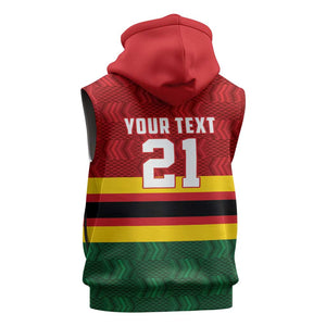 Custom Africa Cricket Zimbabwe Sleeveless Zip Hoodie Zimbabwean Pattern Flag Motif - African Pride