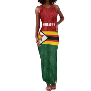 Custom Africa Cricket Zimbabwe Tank Maxi Dress Zimbabwean Pattern Flag Motif - African Pride