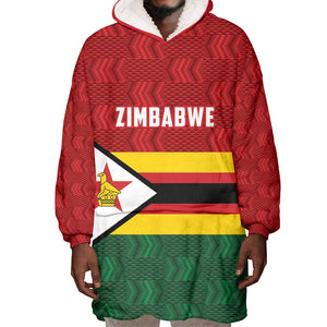 Custom Africa Cricket Zimbabwe Wearable Blanket Hoodie Zimbabwean Pattern Flag Motif - African Pride