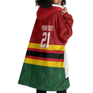 Custom Africa Cricket Zimbabwe Wearable Blanket Hoodie Zimbabwean Pattern Flag Motif - African Pride