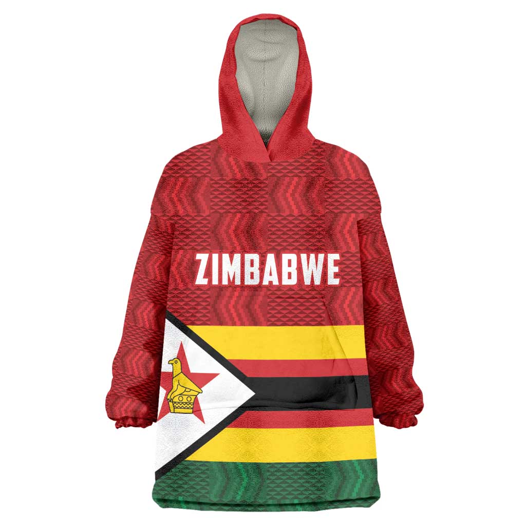 Custom Africa Cricket Zimbabwe Wearable Blanket Hoodie Zimbabwean Pattern Flag Motif - African Pride