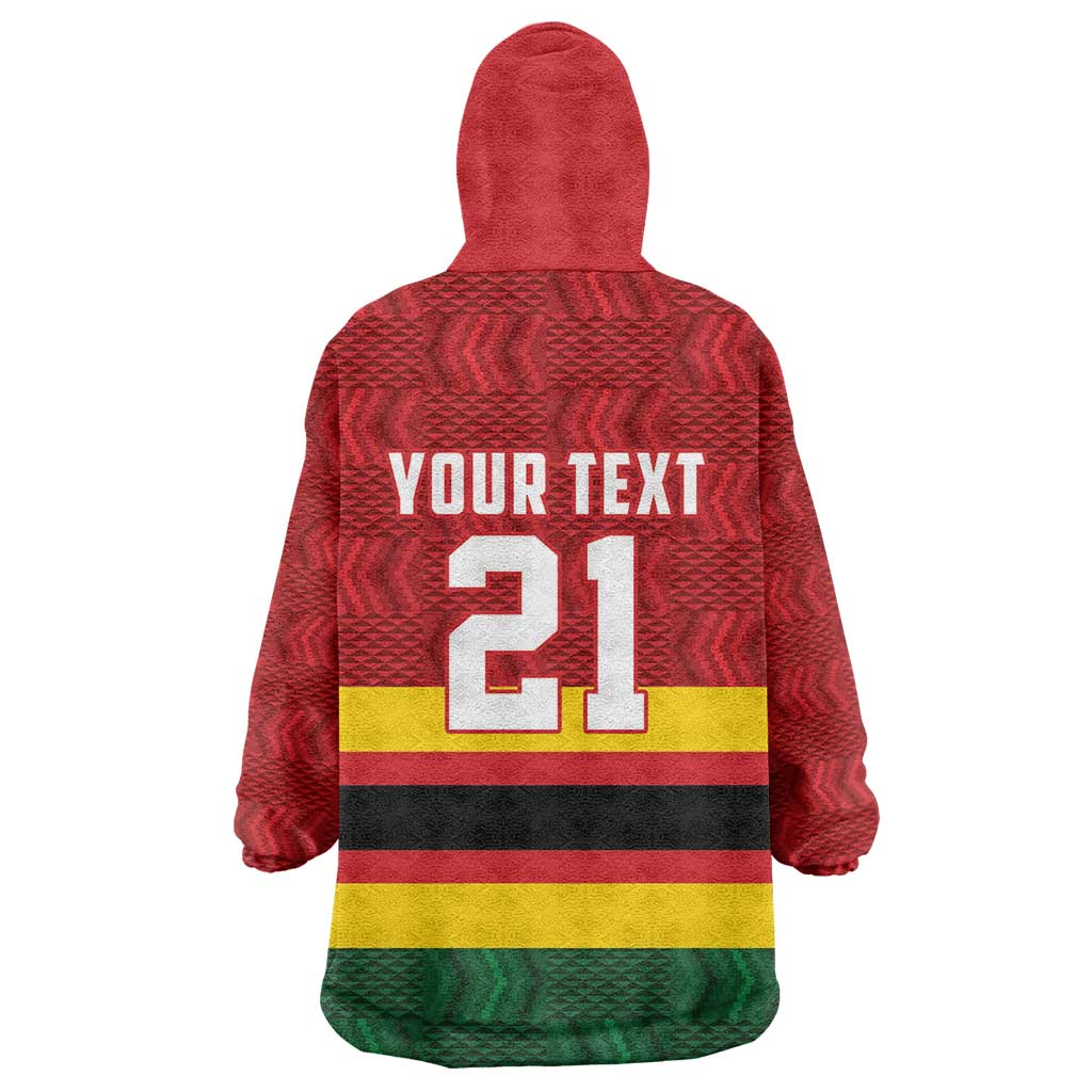 Custom Africa Cricket Zimbabwe Wearable Blanket Hoodie Zimbabwean Pattern Flag Motif - African Pride
