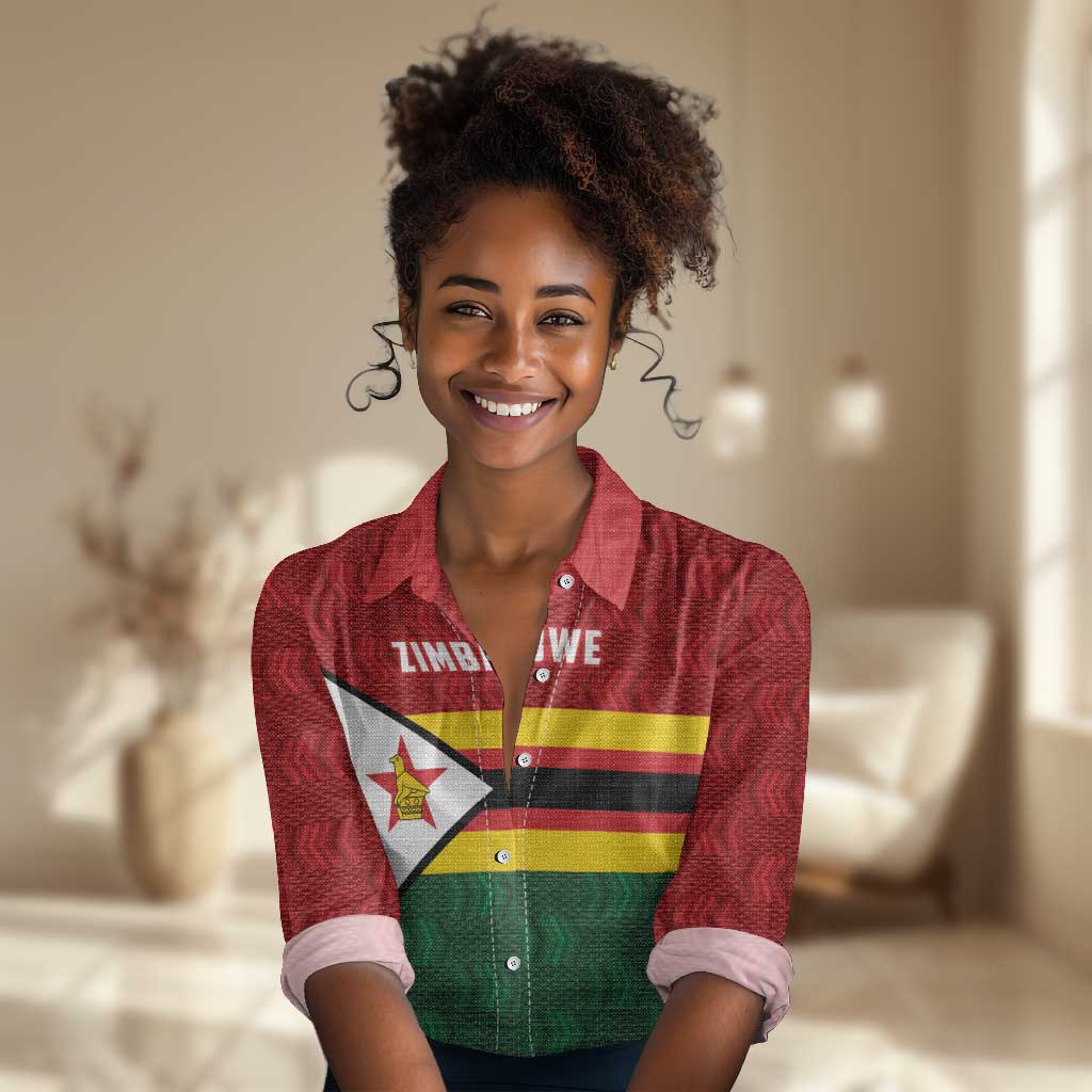 Custom Africa Cricket Zimbabwe Women Casual Shirt Zimbabwean Pattern Flag Motif - African Pride