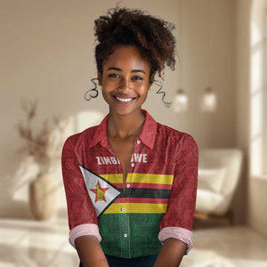 Custom Africa Cricket Zimbabwe Women Casual Shirt Zimbabwean Pattern Flag Motif - African Pride