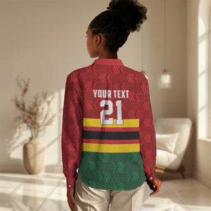 Custom Africa Cricket Zimbabwe Women Casual Shirt Zimbabwean Pattern Flag Motif - African Pride