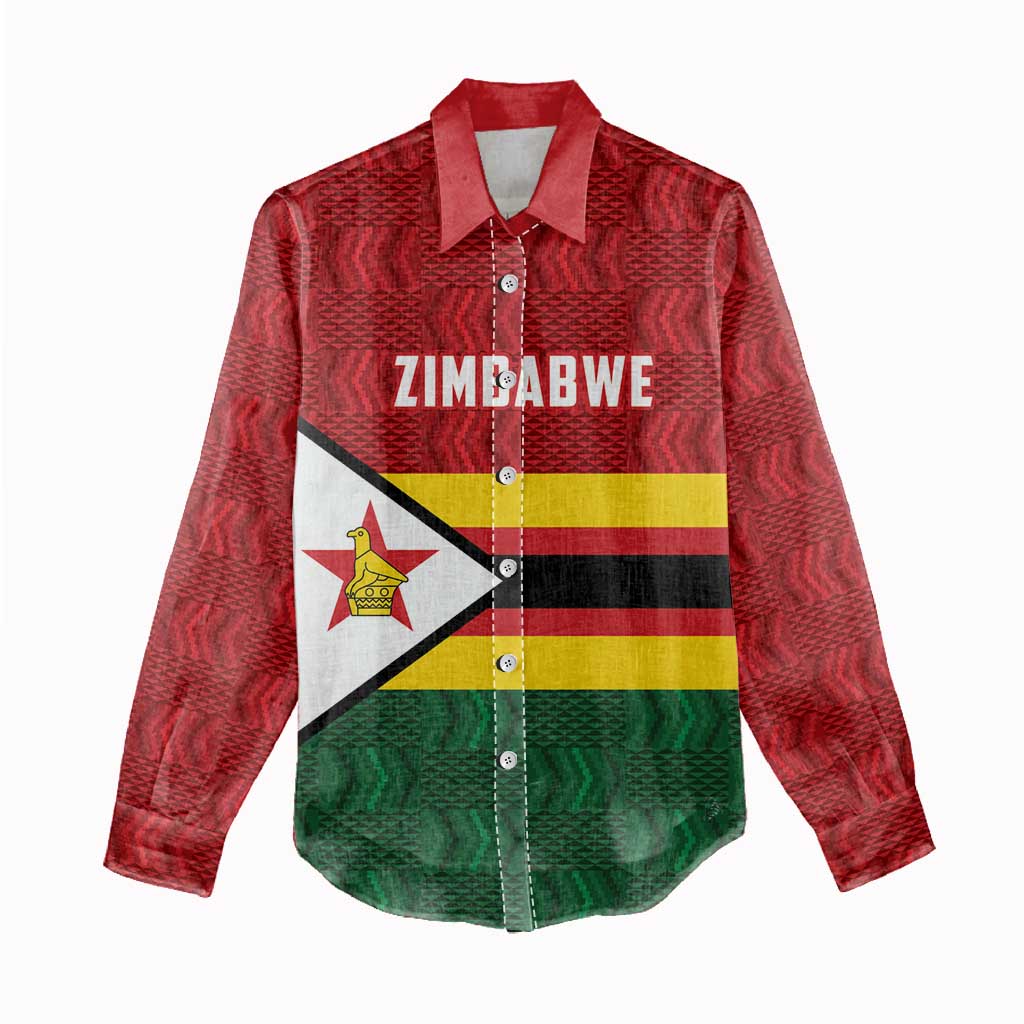 Custom Africa Cricket Zimbabwe Women Casual Shirt Zimbabwean Pattern Flag Motif - African Pride