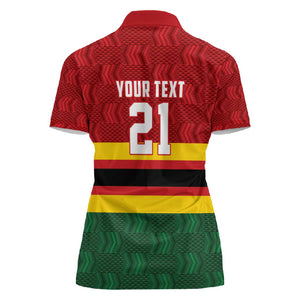 Custom Africa Cricket Zimbabwe Women Polo Shirt Zimbabwean Pattern Flag Motif - African Pride