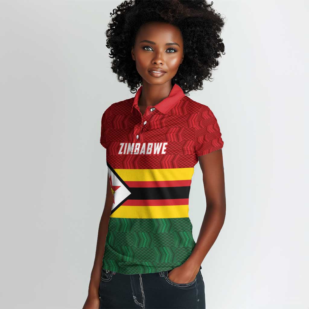 Custom Africa Cricket Zimbabwe Women Polo Shirt Zimbabwean Pattern Flag Motif - African Pride