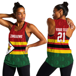 Custom Africa Cricket Zimbabwe Women Racerback Tank Zimbabwean Pattern Flag Motif - African Pride