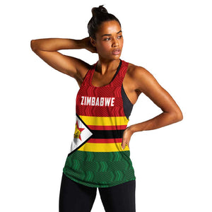 Custom Africa Cricket Zimbabwe Women Racerback Tank Zimbabwean Pattern Flag Motif - African Pride