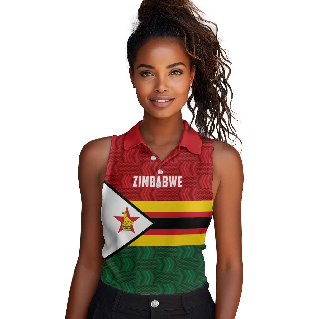 Custom Africa Cricket Zimbabwe Women Sleeveless Polo Shirt Zimbabwean Pattern Flag Motif - African Pride