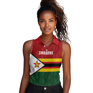 Custom Africa Cricket Zimbabwe Women Sleeveless Polo Shirt Zimbabwean Pattern Flag Motif - African Pride