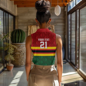 Custom Africa Cricket Zimbabwe Women Sleeveless Polo Shirt Zimbabwean Pattern Flag Motif - African Pride