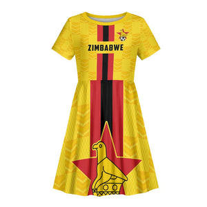 Custom Africa Football Zimbabwe Kid Short Sleeve Dress The Warriors with Zimbabwe Bird - African Pride