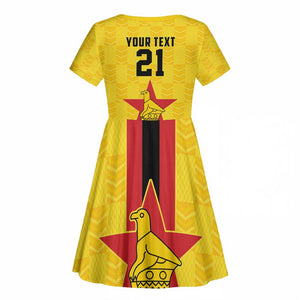 Custom Africa Football Zimbabwe Kid Short Sleeve Dress The Warriors with Zimbabwe Bird - African Pride