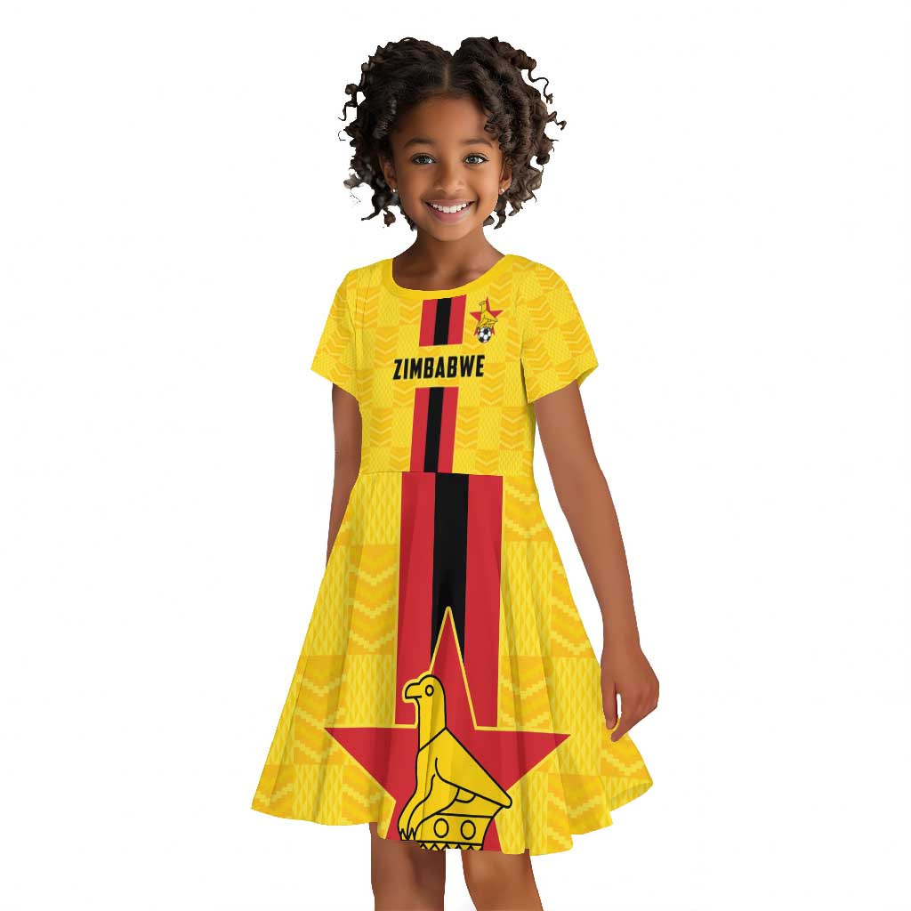 Custom Africa Football Zimbabwe Kid Short Sleeve Dress The Warriors with Zimbabwe Bird - African Pride