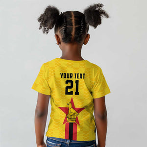 Custom Africa Football Zimbabwe Kid T shirt The Warriors with Zimbabwe Bird - African Pride