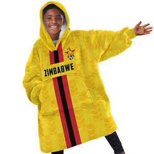 Custom Africa Football Zimbabwe Kid Wearable Blanket Hoodie The Warriors with Zimbabwe Bird - African Pride