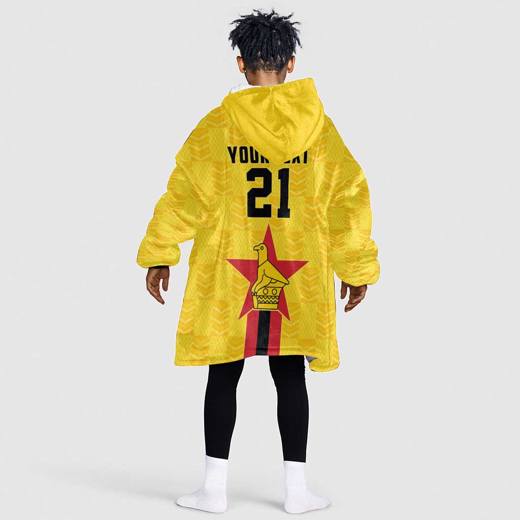Custom Africa Football Zimbabwe Kid Wearable Blanket Hoodie The Warriors with Zimbabwe Bird - African Pride