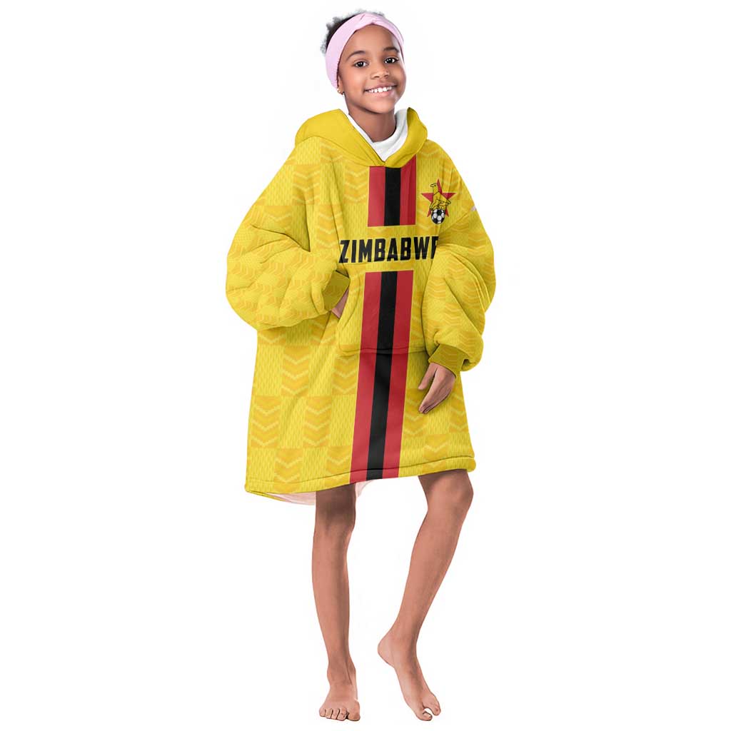 Custom Africa Football Zimbabwe Kid Wearable Blanket Hoodie The Warriors with Zimbabwe Bird - African Pride