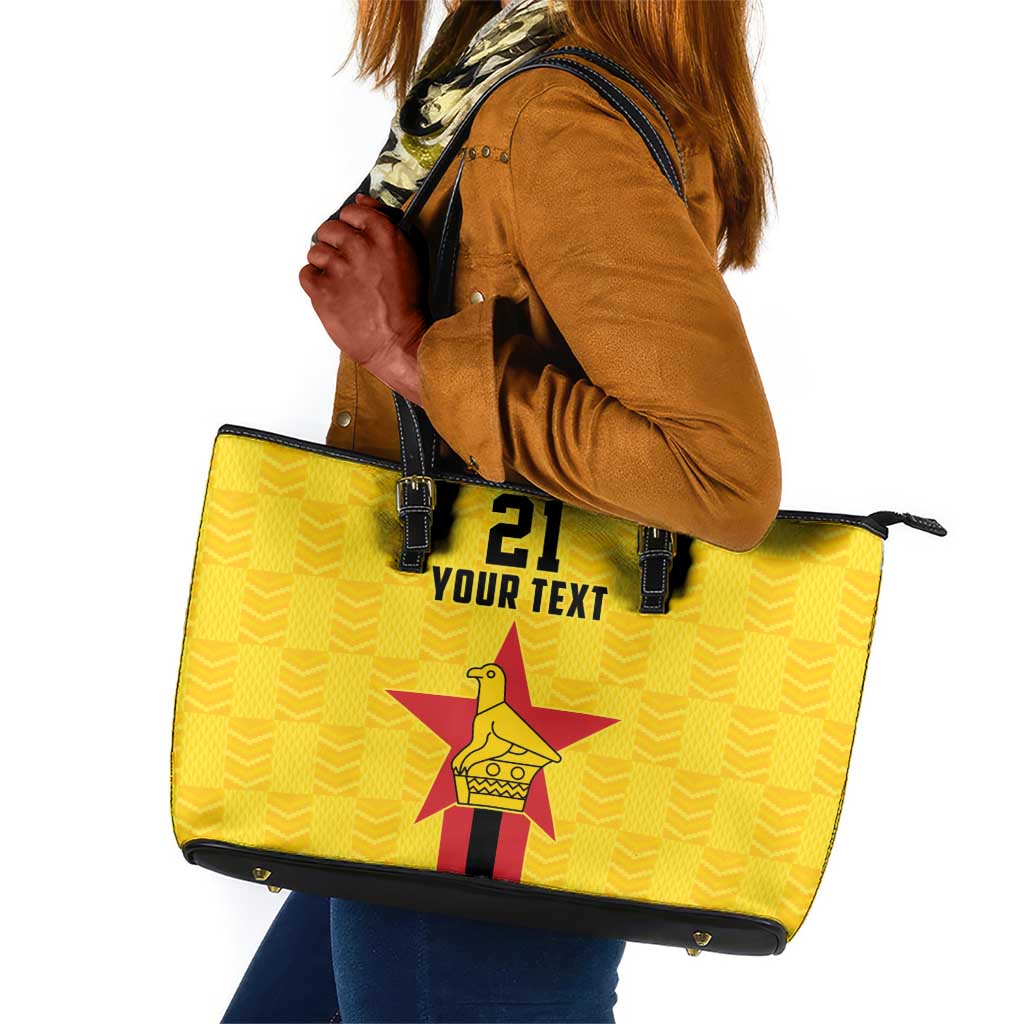 Custom Africa Football Zimbabwe Leather Tote Bag The Warriors with Zimbabwe Bird - African Pride