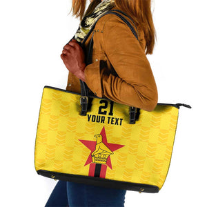 Custom Africa Football Zimbabwe Leather Tote Bag The Warriors with Zimbabwe Bird - African Pride