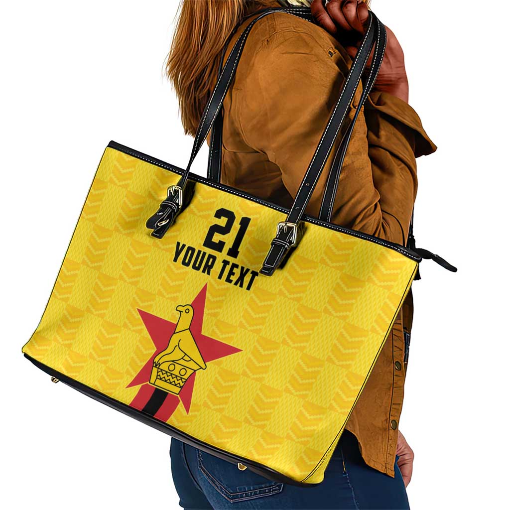 Custom Africa Football Zimbabwe Leather Tote Bag The Warriors with Zimbabwe Bird - African Pride