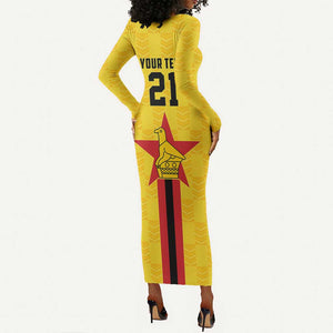 Custom Africa Football Zimbabwe Long Sleeve Bodycon Dress The Warriors with Zimbabwe Bird - African Pride
