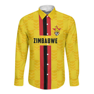 Custom Africa Football Zimbabwe Long Sleeve Button Shirt The Warriors with Zimbabwe Bird - African Pride