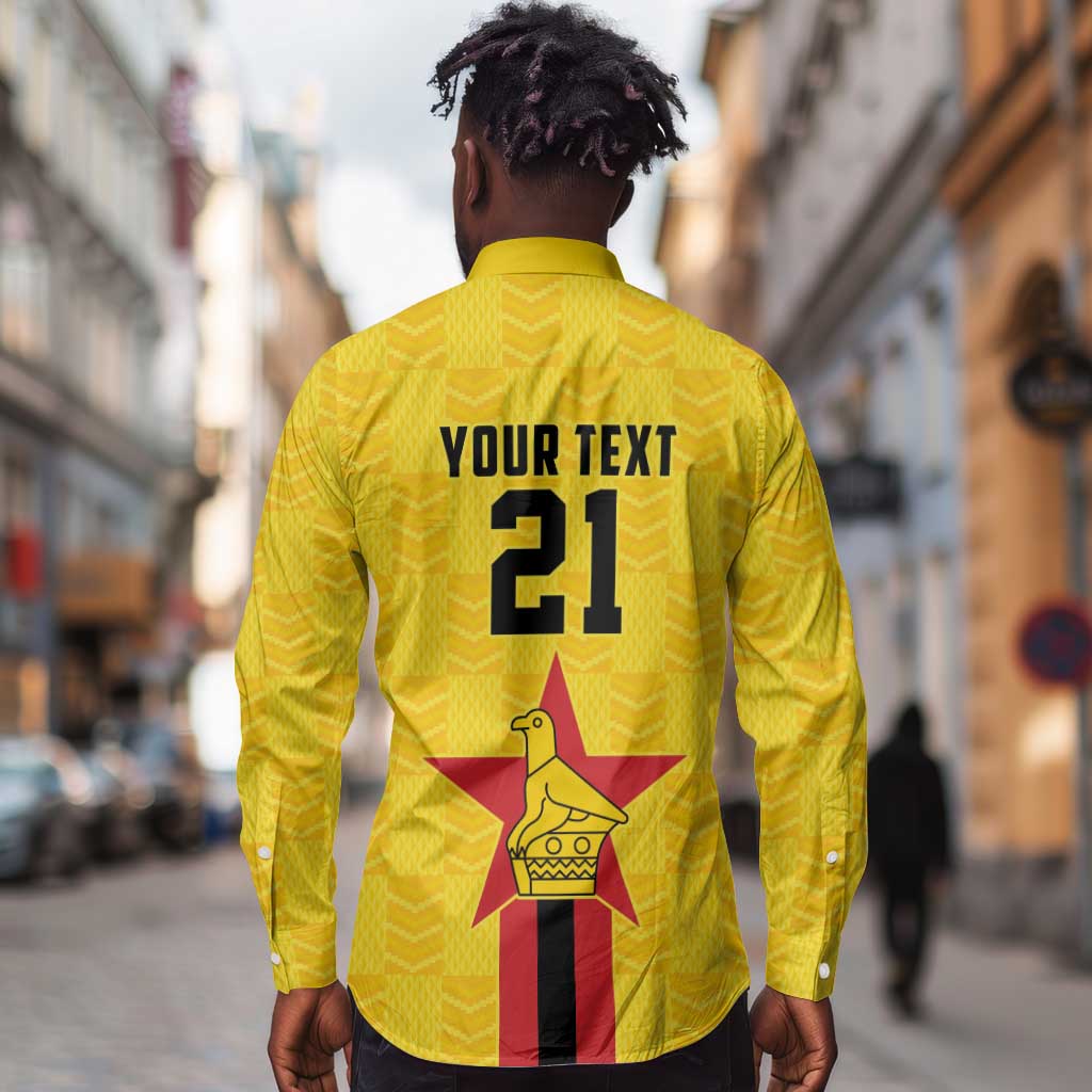 Custom Africa Football Zimbabwe Long Sleeve Button Shirt The Warriors with Zimbabwe Bird - African Pride
