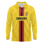 Custom Africa Football Zimbabwe Long Sleeve Polo Shirt The Warriors with Zimbabwe Bird - African Pride